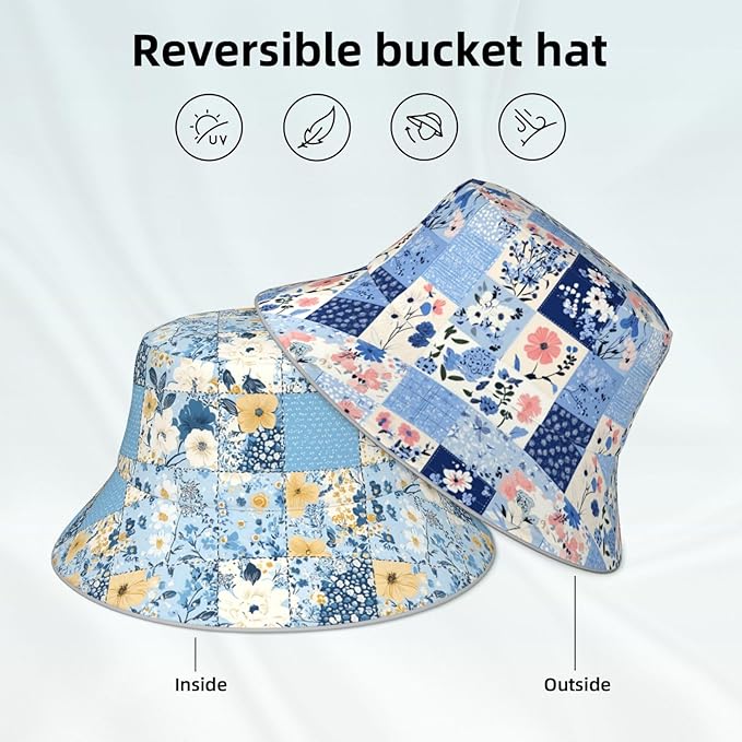 Bucket Hat Double-Side-Wear Reversible Sun Hat Beach Travel Hiking for Women Men