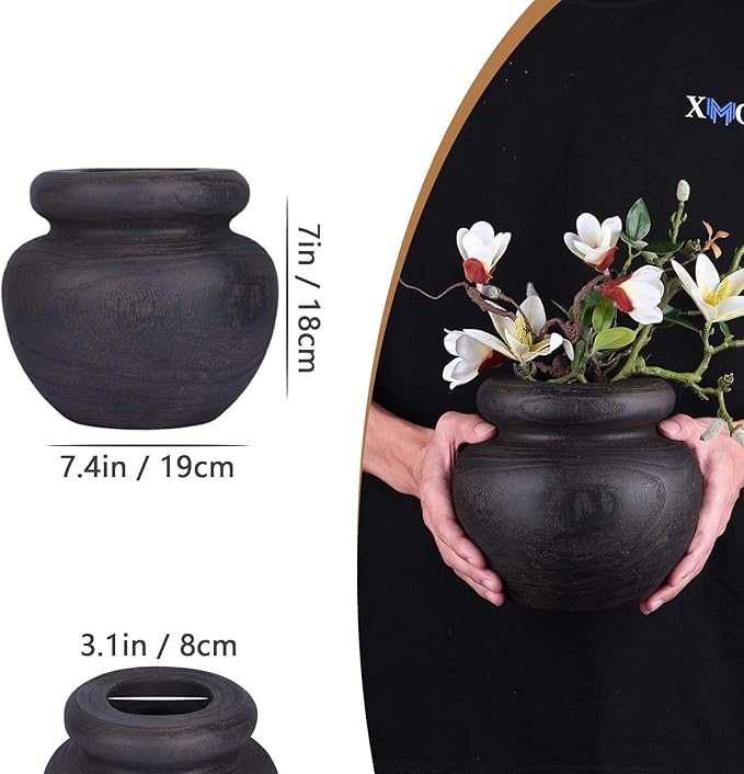 Large Rustic Vase,Minimalist Vintage Decorative Farmhouse Floor Flower Vase for Home Decor,Living Room,Shelf Decor,Enterway,Wedding,Dining Table Centerpiece Decoration,Antique Wabi-Sabi Decor (Brown)