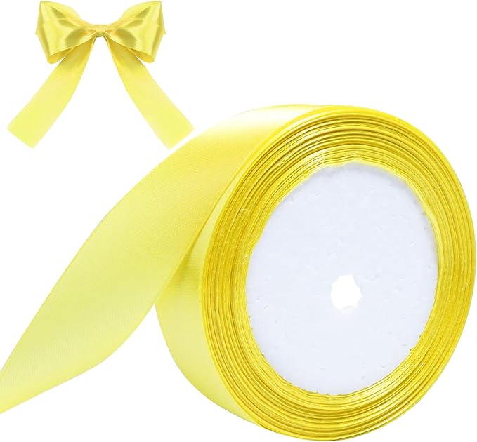 Yellow Ribbon for Gift Wrapping, 1 inch Polyester Satin Hair Ribbons for Flower Bouquet, Weeding Decoration, Baby Shower, Crafts Bows Fabric Christmas Ribbon 25 Yards