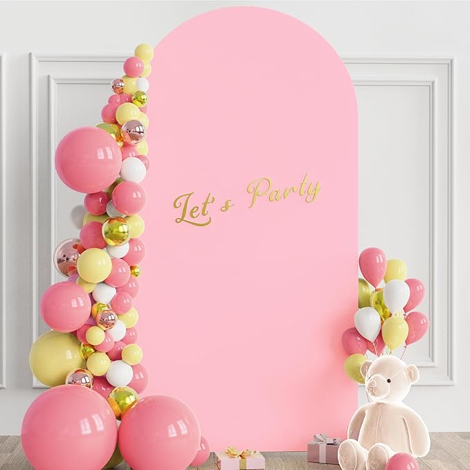 Wokceer 6.6FT Wedding Arch Cover Spandex Fitted Wedding Arch Stand Covers Round Top Chiara Arch Backdrop Cover for Birthday Party Ceremony Banquet Decoration Pink