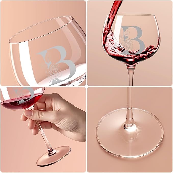 Personalized Gifts for Women, Monogrammed A-Z Wine Glass Customized Gift, Unique Christmas Birthday Gifts for Women Her Mom Friend Sister Wife Daughter Nurse (B)