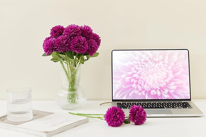 SITUMEIZI 12 Pcs Purple Flowers Artificial Chrysanthemums Ball Flower Fake Mums Silk for Wedding Home Kitchen Decoration Floral Arrangement