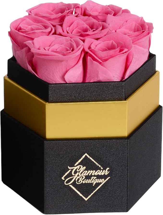 GLAMOUR BOUTIQUE Eternal Preserved Roses in a Box - Flowers Forever, Rose Forever in a Box for Wife, Birthday Gifts for Her, 7 Roses, Pink