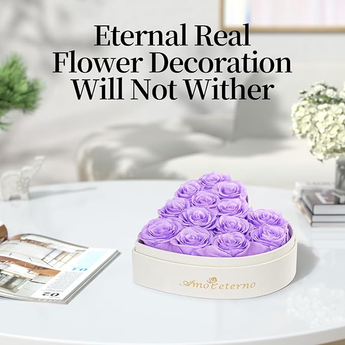 Flower, Forever Roses in A Box, Fresh Flowers, Birthday Gifts for Her, Women, Mom, Girlfriend, Wife, Grandma,Purple Forever Roses