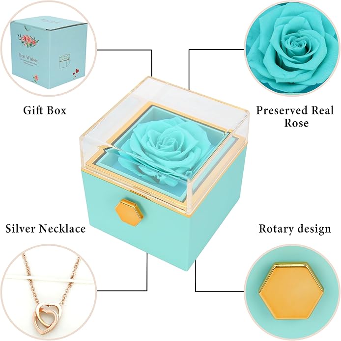‌TINGKU Eternal Real Rose Gift Box for Women, Preserved Rose with Customized Name Engraved Heart Necklace, Personalized Romantic Gift for Wife, Girlfriend, Mom, Mother's Day Love Keepsake