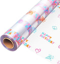 JOYIT Happy Birthday Cellophane Wrap Roll (35'' Wide X 100 FT Long) - 3 Mil Thick Clear Cellophane Roll, Birthday Cellophane Bags Large, Wrapping Paper for Flower Gift Baskets Wrap (35" fold into 17.5")
