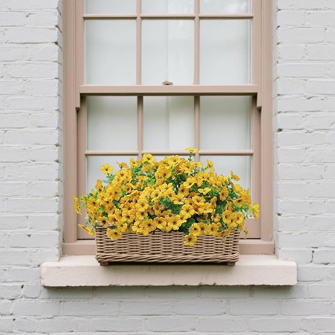 12 Bundles Artificial Flowers for Outdoor, UV Resistant Faux Mums with Eucalyptus Leaves Fake Plants for Outdoor Planters Greenery Boxwood Porch Patio Decoration