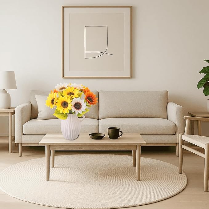 10 Pack Sunflowers Artificial Flowers - Realistic Fake Sunflowers for Home Decor, UV Resistant Silk Flowers for Wedding Centerpieces Farmhouse Office Outdoor Decoration (5 Yellow & 5 White)