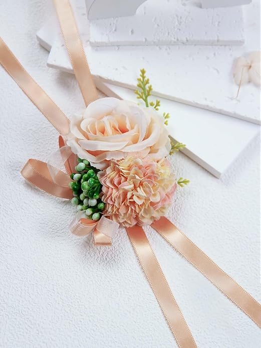 Rose Wrist Corsage Wristlet Band Bracelet Wedding Wrist Corsage Artificial Flowers Bracelet Homecoming Prom Corsages Wristlet for Women Bride Bridesmaid Wedding Prom Anniversary