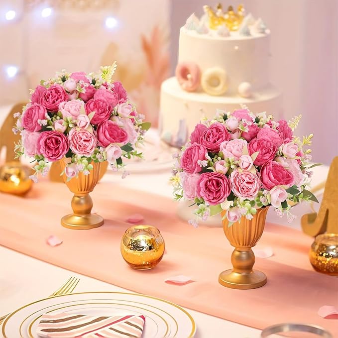 Artificial Peonies Silk Flowers, Pink Faux Peony Bouquet 2 Bundles Florals Arrangements Decor for Farmhouse Home Boho Wedding Table Centerpiece, Fake Plastic Flower Bulk for Vase Decoration (Mix Pink)