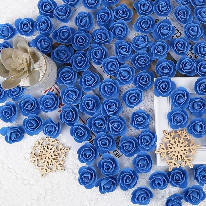 500pcs Mini Foam Rose Heads, Royal Blue Artificial Rose Foam Fake Flower for DIY Crafts Wedding Bouquets Baby Shower Centerpieces Floral Arrangements Tables Home Decorations(Royal Blue)