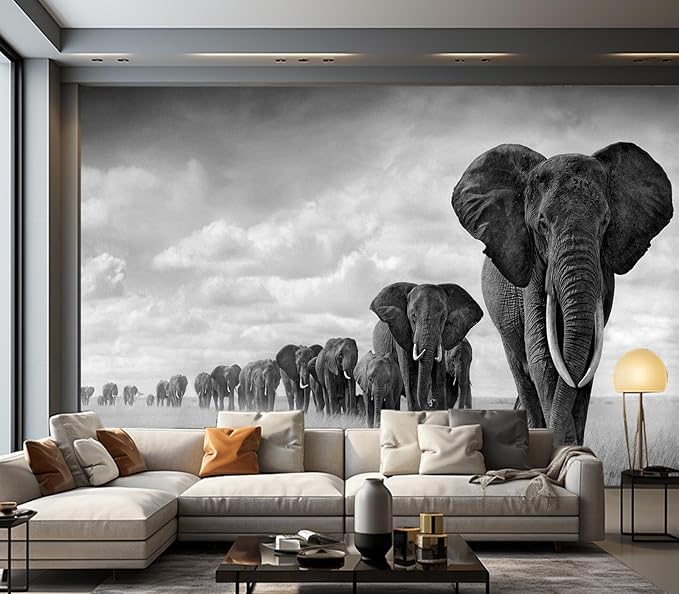 Eierme-A Herd of Elephants Walking on The African Savannah Mural Wallpaper Peel and Stick 160" x 114"
