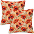 Floral Throw Pillow Covers Set of 2 | Poppy Flower Print Decorative Cushion Cases for Couch, Sofa, Living Room and Bedroom | Square 18x18 Inches | Zipper Closure Pillowcases