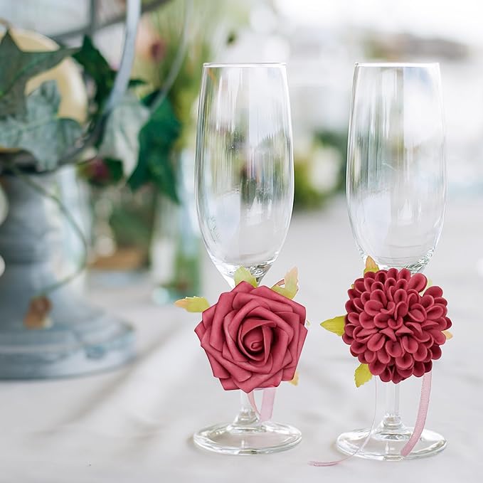 Artificial Flowers, 25pcs Artificial Rose for DIY Wedding Bouquets Centerpieces Arrangements, Hot Pink Rose Flowers with Stems for Bridal Shower Party Home Decorations