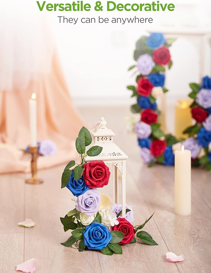 InnoGear Artificial Flowers, 50 Pcs Royal Blue Foam Fake Roses Bulk with Stems for Decoration Celebration DIY Wedding Bouquets Centerpieces Bridal Shower Party Christmas Tree