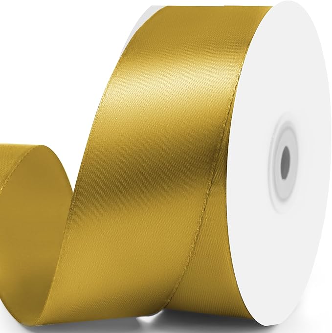 1-1/2" x 50 Yards Satin Ribbon - Gold Silk Ribbon with Spool - Ideal for Gift Wrapping, Floral Bouquets, Crafts, Wedding Party Decorations, Christmas and Sewing Projects