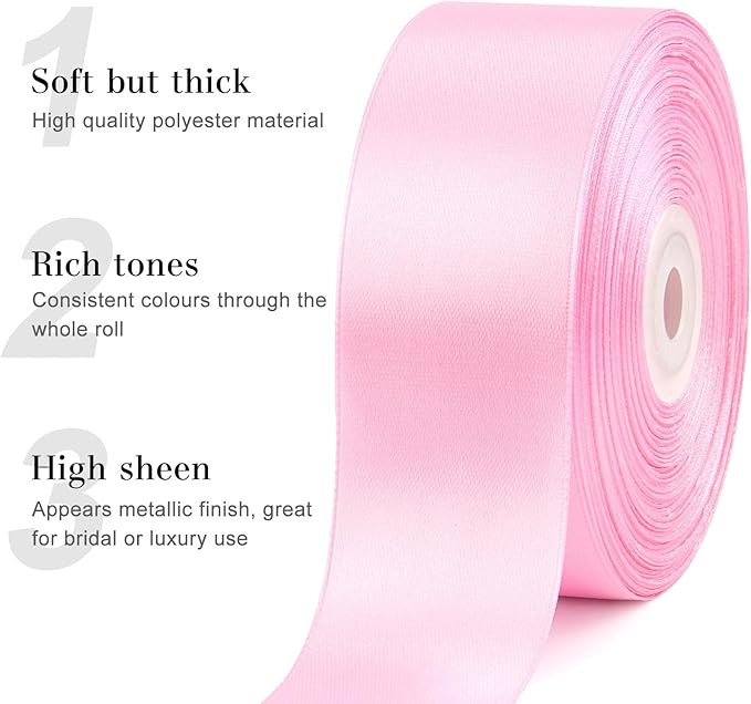 1-1/2 Inches 50 Yards Light Pink Satin Ribbon, Solid Fabric Ribbon Roll for Flower Bouquets, Gift Wrapping, Wedding, Handmade Crafts