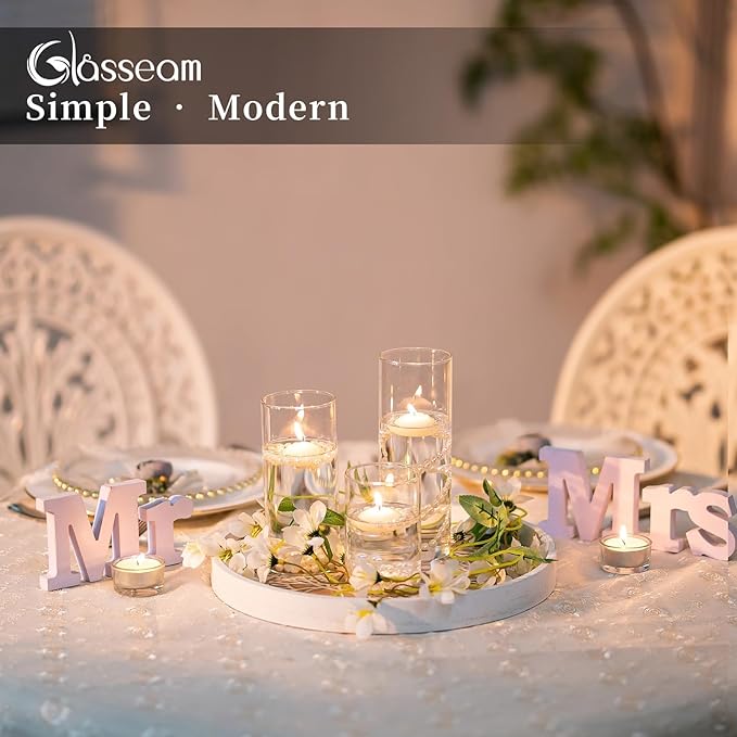 Glasseam Clear Glass Cylinder Vase, 6pcs Glass Vases for Centerpieces, Modern Floating Candle Vases for Flowers, Hurricane Vase Decor Candle Holders for Pillar Candles Wedding Decorations (4"/6"/8")