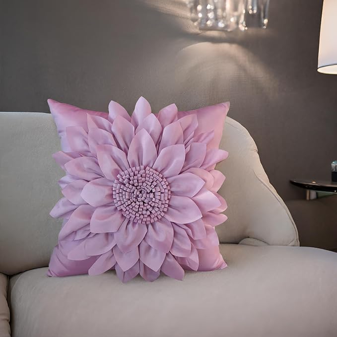 Bella's Giftshop 3D Sunflower Decorative Throw Pillow Covers for Bed Sofa Couch Car, Accent Floral Taffeta Cushion Cover, Handmade Pillow Cases Living Room Decor, 17x17 Inch-Purple/Lavender