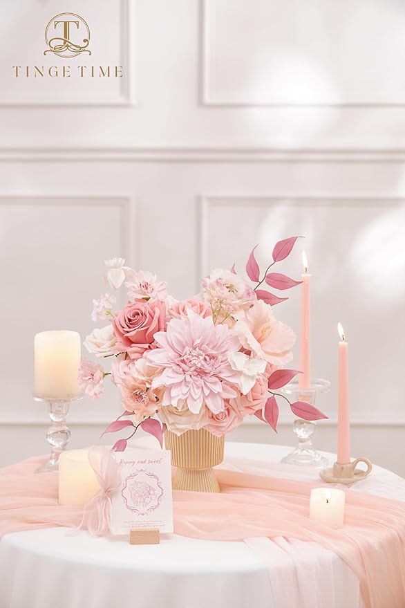 TINGE TIME Artificial Flowers Light Pink Flower Combo for DIY Wedding Bouquets Table Centerpieces Arrangements Party Baby Shower Home Spring Decorations