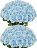 50pcs Artificial Roses Flowers in Bulk,Realistic Silk Fake Rose with Long Stem for Wedding Centerpieces Bouquet Party Floral Arrangement Home Decoration (Blue)