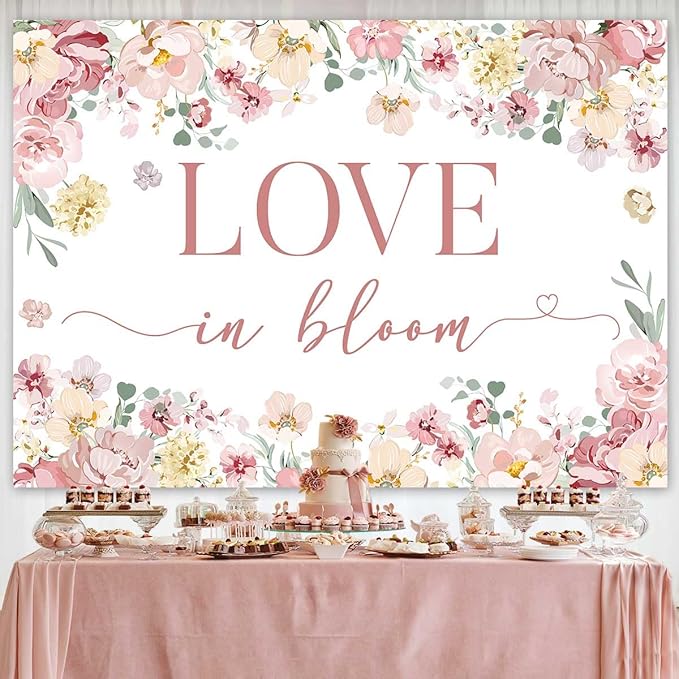 Sensfun Love in Bloom Bridal Shower Decorations Backdrop Rose Pink Wildflower Wedding Shower Background Boho Floral Engagement Banner Wedding Bachelorette Party Decorations Supplies 7x5ft