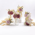 Meldel Set of 6 Wedding Flowers Fake Rose Mini Bridesmaid Bride Bouquets Dusty Pink Ivory Small Floral Wedding Centerpieces Decor Artificial Flower Arrangements for Tables Home Party Decorations