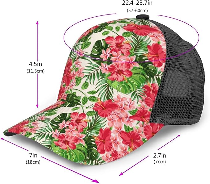 Tropical Pink Flowers Hats Women Men Hawaii Trucker Hat Adjustable Snapback Mesh Baseball Cap Hat