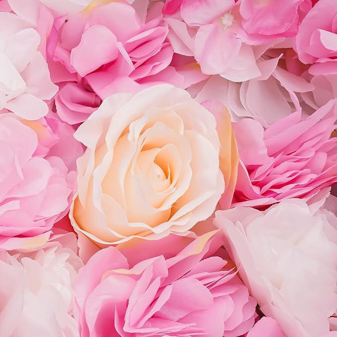 CNCEST Artificial Flower Wall Panels, Flower Wall Mat Silk Rose Flower Panels, Artificial Flower Wall Background (Type 2)