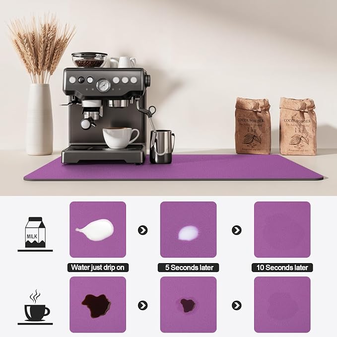 Dish Drying Mat for Kitchen Counter | Coffee Bar Mat for Countertops | Heat Resistant Drainer Mat with Non-slip Rubber Backed | Hide Stain Kitchen Absorbent Draining Mat | Purple 18"x24"