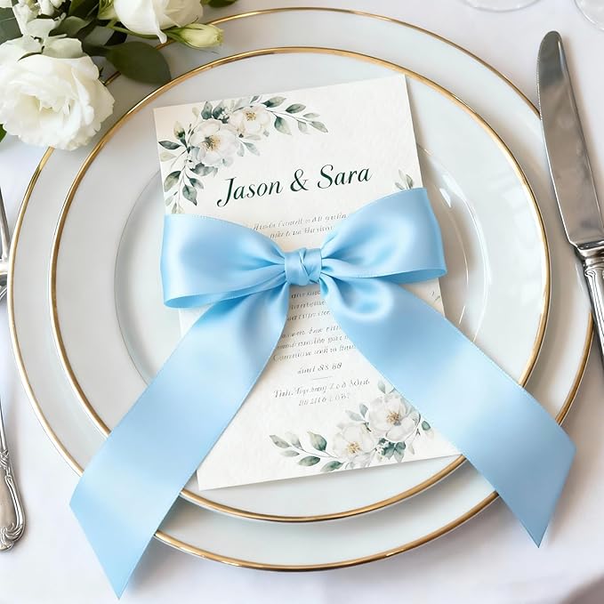 1-1/2" x 100 Yards Satin Ribbon - Light Blue Silk Ribbon with Spool - Ideal for Gift Wrapping, Floral Bouquets, Crafts, Wedding Party Decorations, Christmas and Sewing Projects