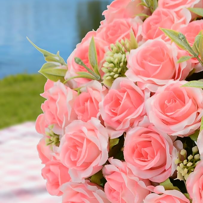 8 Pack Rose Artificial Flowers Bouquet, 10 Small Silk Rose Heads Per Pack, Fake Roses Bunches for Wedding Table Centerpieces Bridal Bouquet Mother's Day Valentine's Day Home Decor, Light Pink