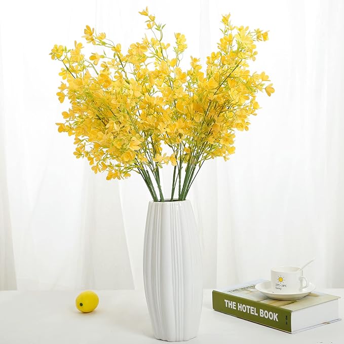Grand Verde 29” Yellow Plastic Flowers Artificial Bouquet Faux Greenery Long Stems for Tall Vase, DIY Crafts Home Decoration, Bulk 5pcs