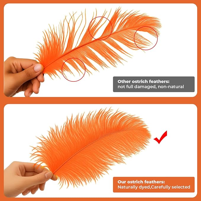 Piokio 20 pcs Orange Ostrich Feathers Plumes 6-8 inch(15-20 cm) Bulk for DIY Handmade Artwork and DIY Clothes, Feather Pens, Dream Catcher, Table Decoration.