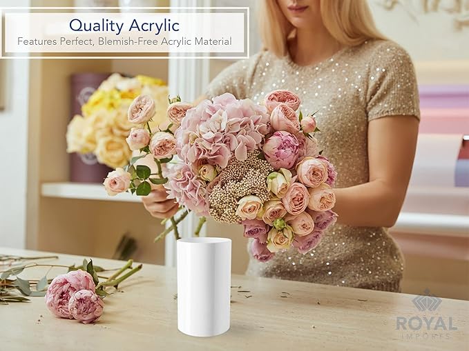 Royal Imports Flower Acrylic Vases Cylinders - Decorative Centerpiece Display for Home or Wedding - Non Breakable Plastic, 5X8 - White