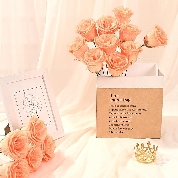 Waipfaru Glitter Roses Bouquet, DIY Fake Flowers Bouquet, Birthday Gifts for Women Mom, 36 Pcs Champagne Rose for Wife Girlfriend Valentines, Mothers Day, Anniversary, Graduation