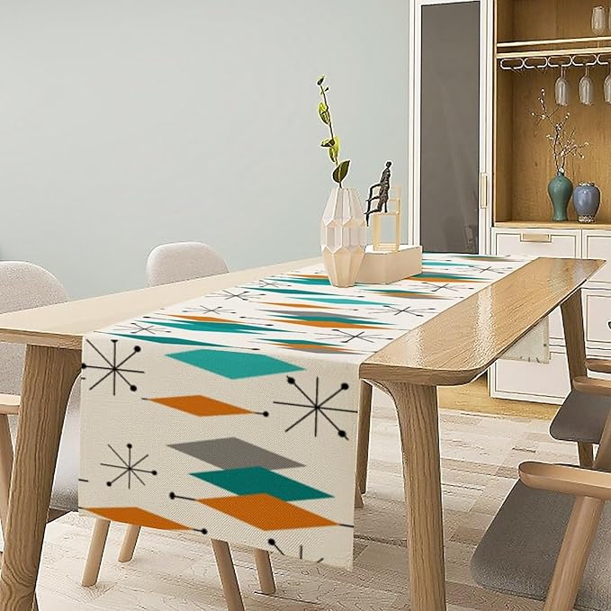 Mid Century Modern Table Runner,Table Runners for Kitchen Dining Modern Tables Decor Decoration for Kitchen Family Dinner Table Holiday Party Farmhouse 13 x 108 Inch