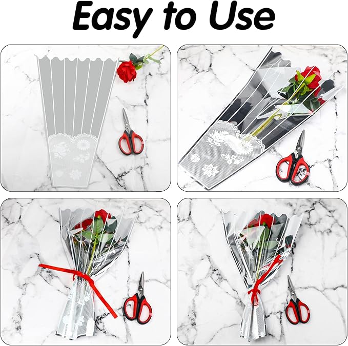 FOIMAS 100pcs Flower Bouquet Bag Plastic Wrapping Bags Clear Floral Bouquet Sleeve Cellophane Sleeves Flower Bouquet Packaging Bags for Flower Craft Birhtday Wedding Valentine's Day Mother's Day
