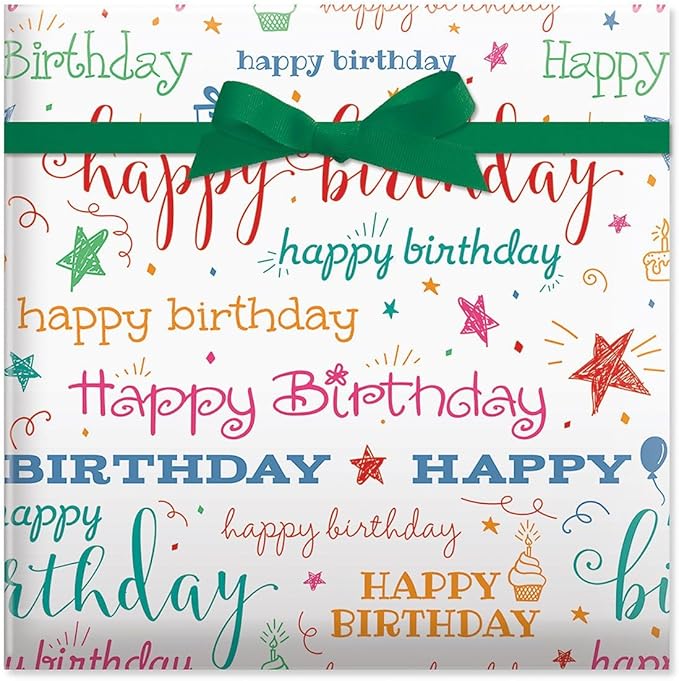 Current Happy Birthday Script Jumbo Rolled Gift Wrap - Premium Semi-Gloss 23-Inch x 32-Foot Wrapping Paper Roll, 61 Square Feet Total