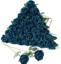 30pcs Fake Roses Artificial Silk Flowers Long Stems Bouquet for Wedding Bridal Shower Party Home Decoration (Teal)