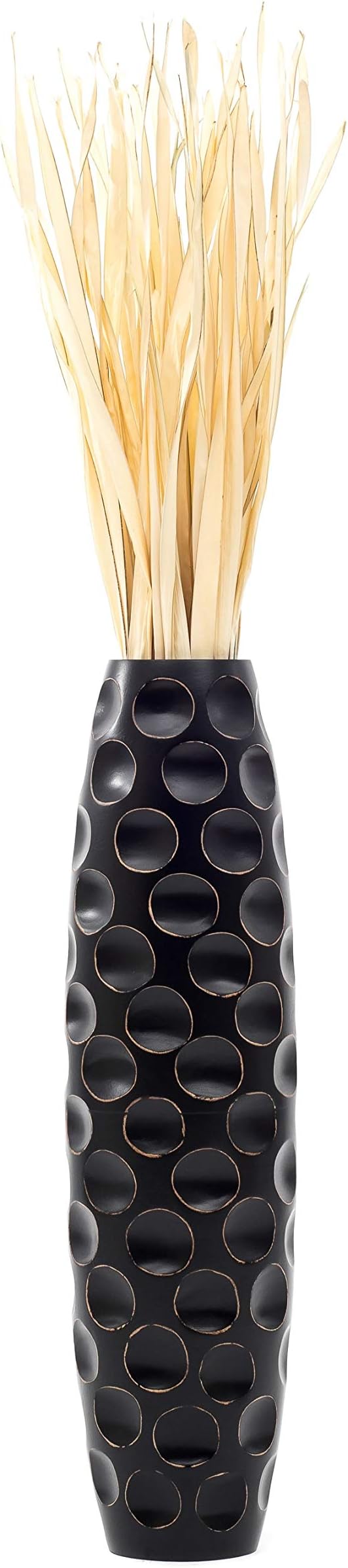 Leewadee Large Black Home Decor Floor Vase - Wooden 26 inch Tall Farmhouse Decor Flower Holder for Fake Plant and Pampas Grass