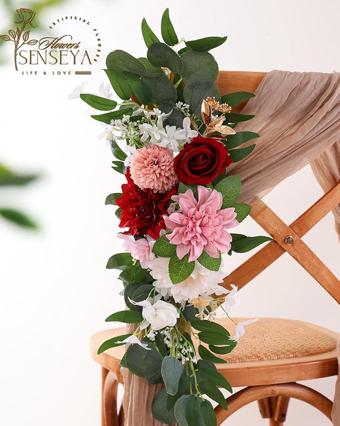 Senseya Artificial Flowers Combo, Dark Pink Silk Roses, Peonies, Dahlias with Stems for DIY Wedding Bouquets, Baby Shower, Table Centerpieces, Home Decor, Fake Floral Arrangements, Party Decorations