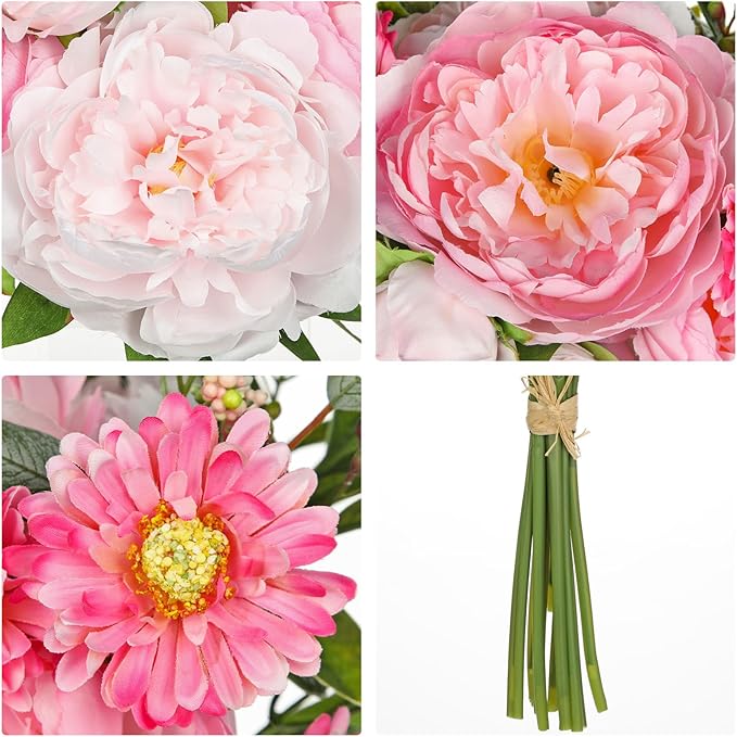 Hot Pink Flowers Artificial Peonies Silk Flowers with Stems 20PCS Realistic Fake Peony Daisies Long Faux Flowers for Vase Floral Centerpiece Arrangements Wedding DIY Bridal Bouquet Party Home Decor