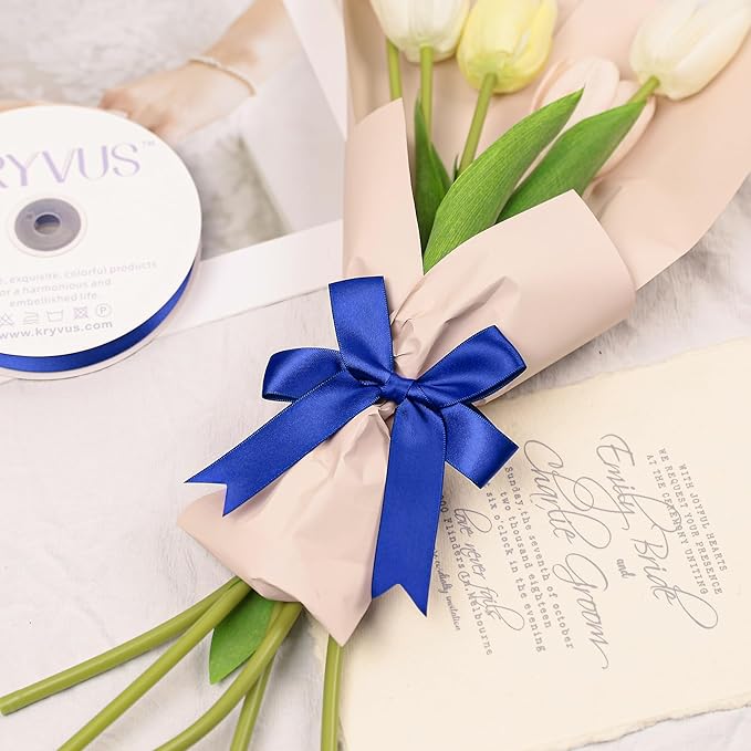 Royal Blue Satin Ribbon, Double Faced 7/8 Inch X 25 Yards Royal Blue Ribbon, Premium Satin Ribbon for Gift Wrapping, Crafts, Hair Bow Making, Sewing, Flower Bouquet, Wedding Party Decor