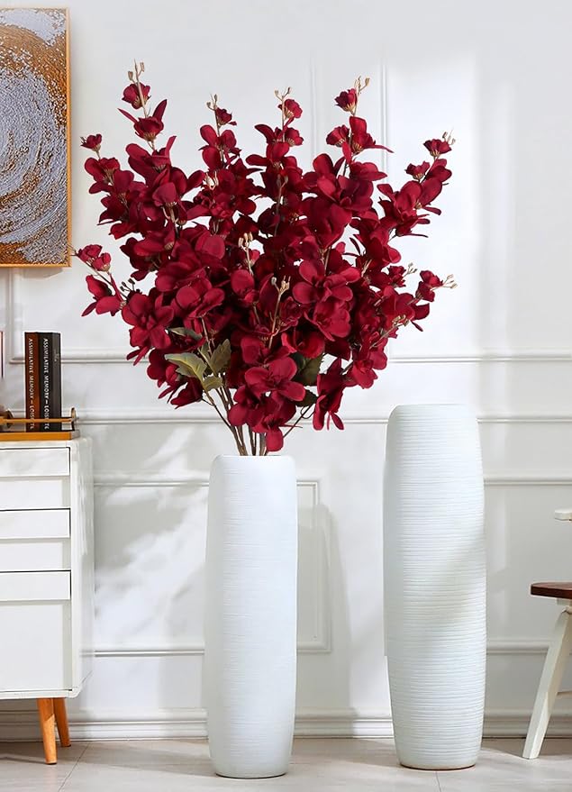 6PCS 35.43'' Red Delphinium Artificial Flower Faux Larkspur Silk Flowers Long Stem Blossoms Flowers for Tall Vase Floral Arrangements Home Table Wedding Decor(Red)