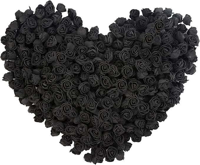 INSUNSIXMini Foam Rose Heads 500PCS Black Artificial Flower Foam Fake Flower Bulk for DIY Crafts Wedding Bouquets Baby Shower Centerpieces Floral Arrangements Party Tables Home Decorations(Black)
