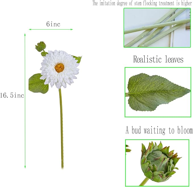Kimura's Cabin 5Pcs White Artificial Silk Flowers Fake Sunflowers Bouquet Long Stems Faux Sunflower Real Touch Chrysanthemum for Wedding Home Garden Birthday Party Indoor Decor（White）