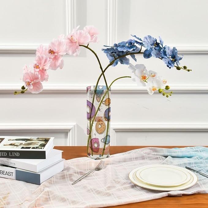 Flower Vase Clear Plastic Cylinder Vases Decor for Centerpieces Home Storage Office Weddings Donuts Space Planets Rockets 11.8 x 3.9 in