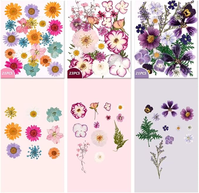 9 Packs of 200 Pressed Dried Flowers and Leaves Real Natural Dried Flowers with Tweezers for DIY Crafts, Resin Jewelry, Card Making, Soap, Candles, Nail Art, and Scrapbooking (9 Colors)
