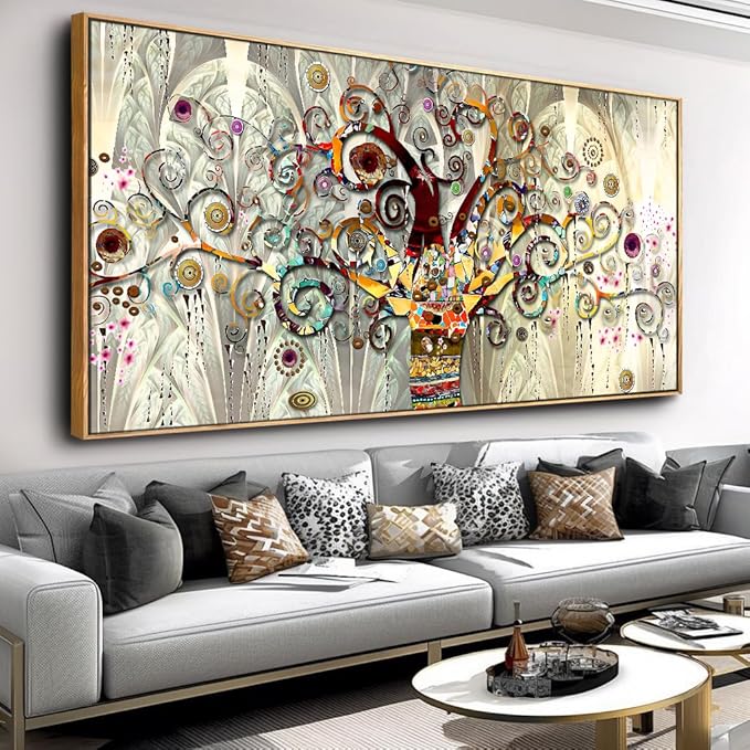 Wall Art Abstract Art Paintings Tree of Life Posters Prints Landscape Picture Colorful Modern Canvas Painting for Living Room Bedroom Office Large Decor 24"x48" with Frame